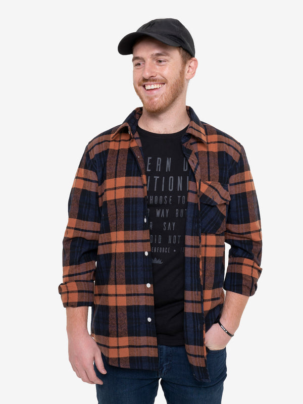 Navy and Rust Plaid Unisex Classic Flannel Shirt